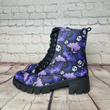 Purple moth heel ankle boots