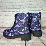 Purple moth heel ankle boots