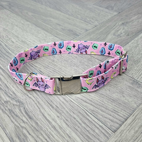 Pink Kawaii Bats dog collar