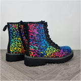 Rainbow leopard ankle boots