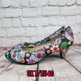 Size 7 READY MADE. Sugar skulls low heels