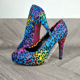 Neon Rainbow Leopard High heels