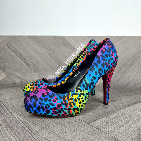 Neon Rainbow Leopard High heels
