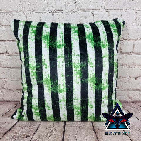 Black, green, white beetlejuice stripes Soft Cushion