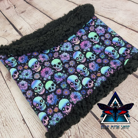 Blue Skulls and Flowers snood scarf