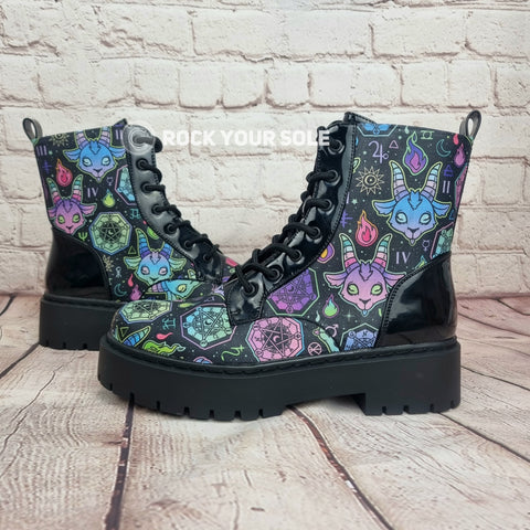 Baphomed neon goat ankle boots