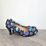 Skulls and blue flowers 3inch mid heels