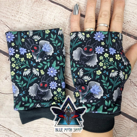 Floral Mothman fingerless gloves