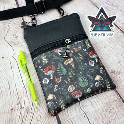 Autumn Mushrooms Faux Leather Crossbody Phone Bag