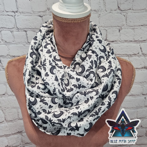 Bats and Moons white infinity scarf