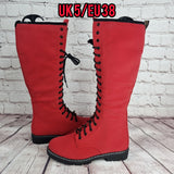 Red Knee high boots. PLAIN. NOT wide calf/foot