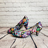 Size 7 READY MADE. Sugar skulls low heels