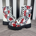 Skulls and roses white ankle Boots