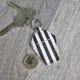 Black and White Stripe Coin Holder Key Ring.