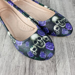 Skulls and purple roses women dolly pumps