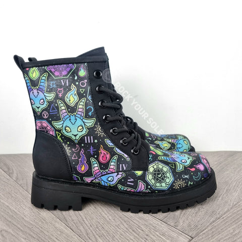 Baphomed neon goat ankle boots